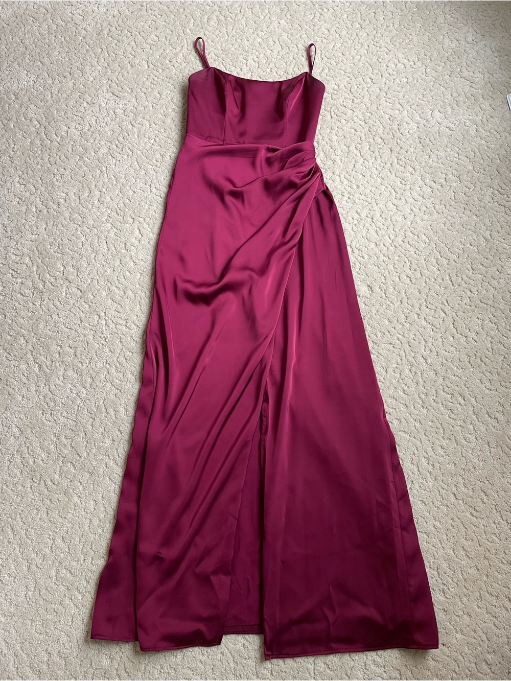Birdy Grey Satin Spaghetti-Strap Gown in Berry